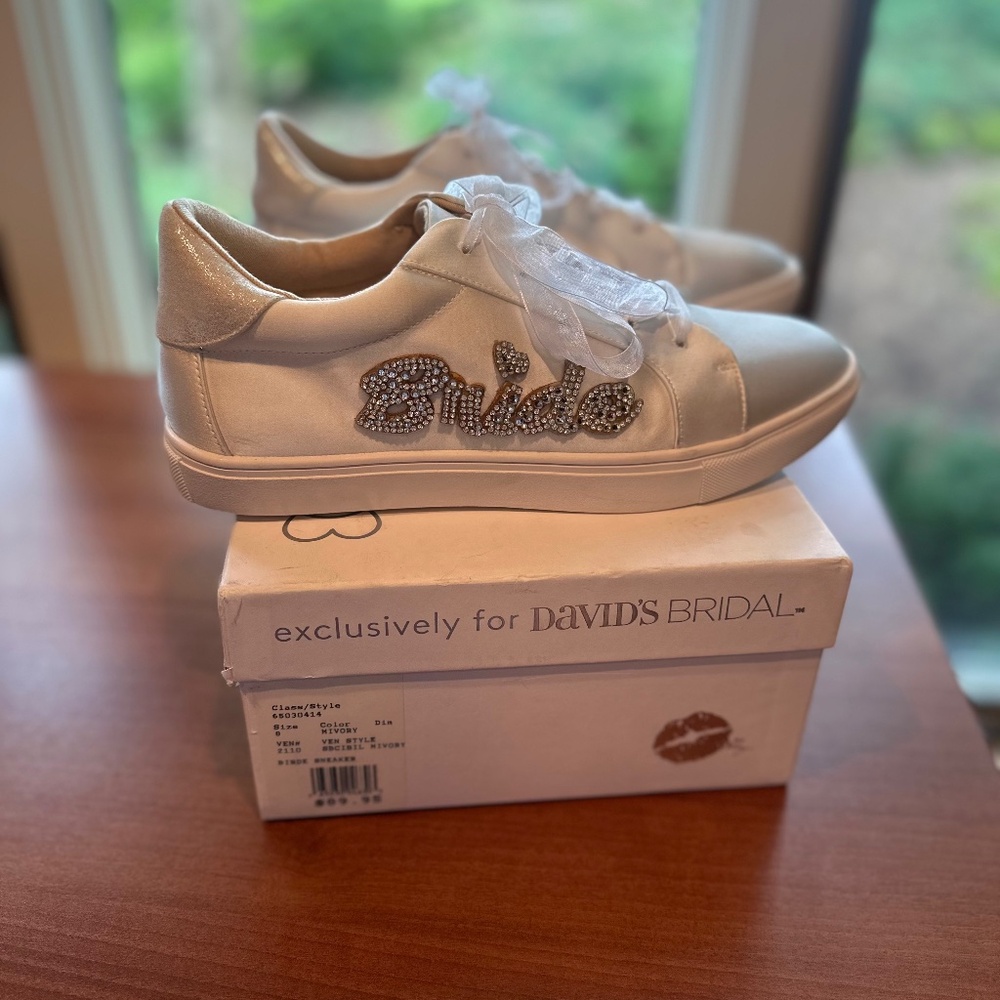 Betsey Johnson Bride Satin & Rhinestone Sneakers